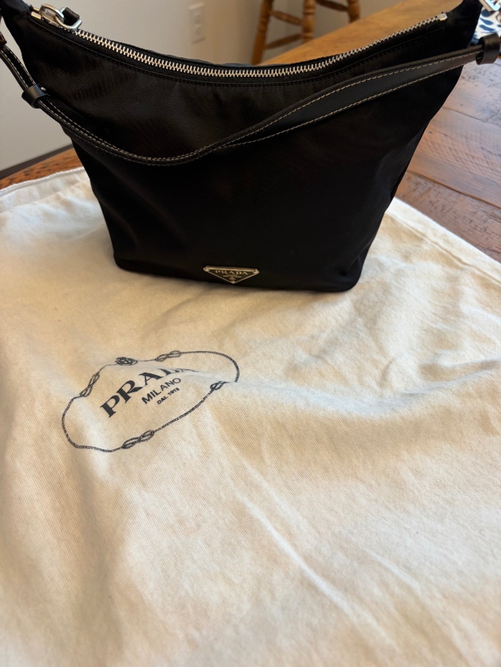 Prada Nylon Mini Hobo Shoulder Bag, Black